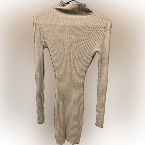 Lulus Snug as Can Be Ribbed Bodycon Sweater Dress Taupe Brown Women’s Size XS - Picture 5 of 5